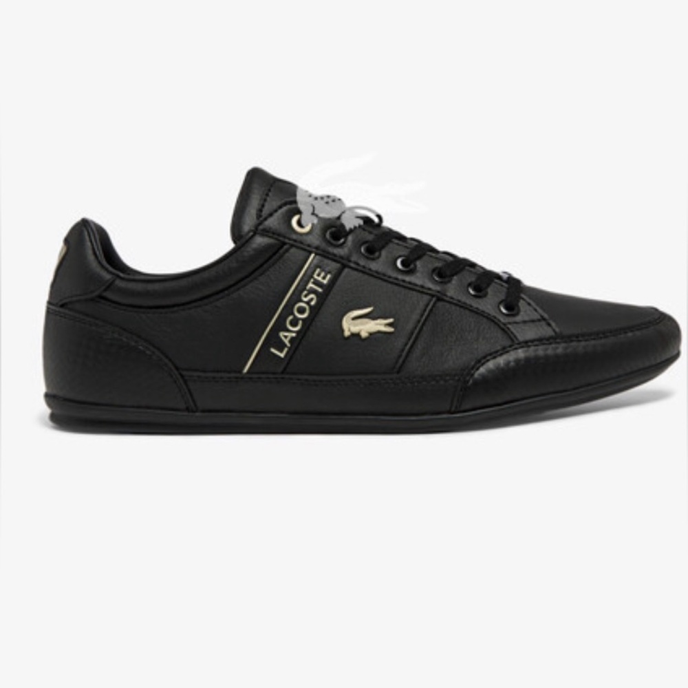 Lacoste Chaymon 07213 CMA
Men's Size 7 Black Leather Gold
Logo Casual Sneaker